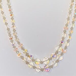 Vintage Aurora Borealis Double Stranded Beaded Choker 15" Necklace